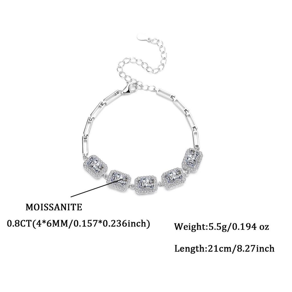 925 Sterling Silver High-End Radiant Moissanite Bracelet for Women - Fashionable Jewelry