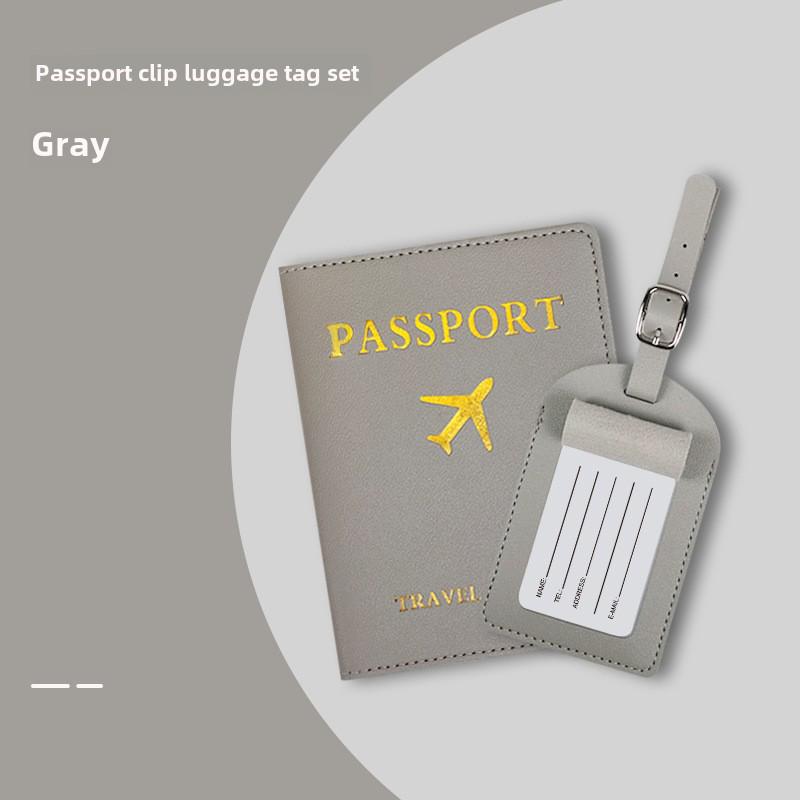 "PU Leather Luggage Tag & Passport Cover Set with Cross-Border Airplane Design"