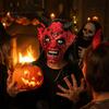 Horror Movie Character Headgear Halloween Satan Devil Mask, Realistic Full Head Latex Costume with Long Breathable Mask Horns And Fangs, Scary Cosplay