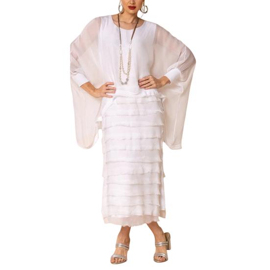 Платье-двойка с длинным рукавом и шалью, двухслойное шифоновое платье с круглым вырезом