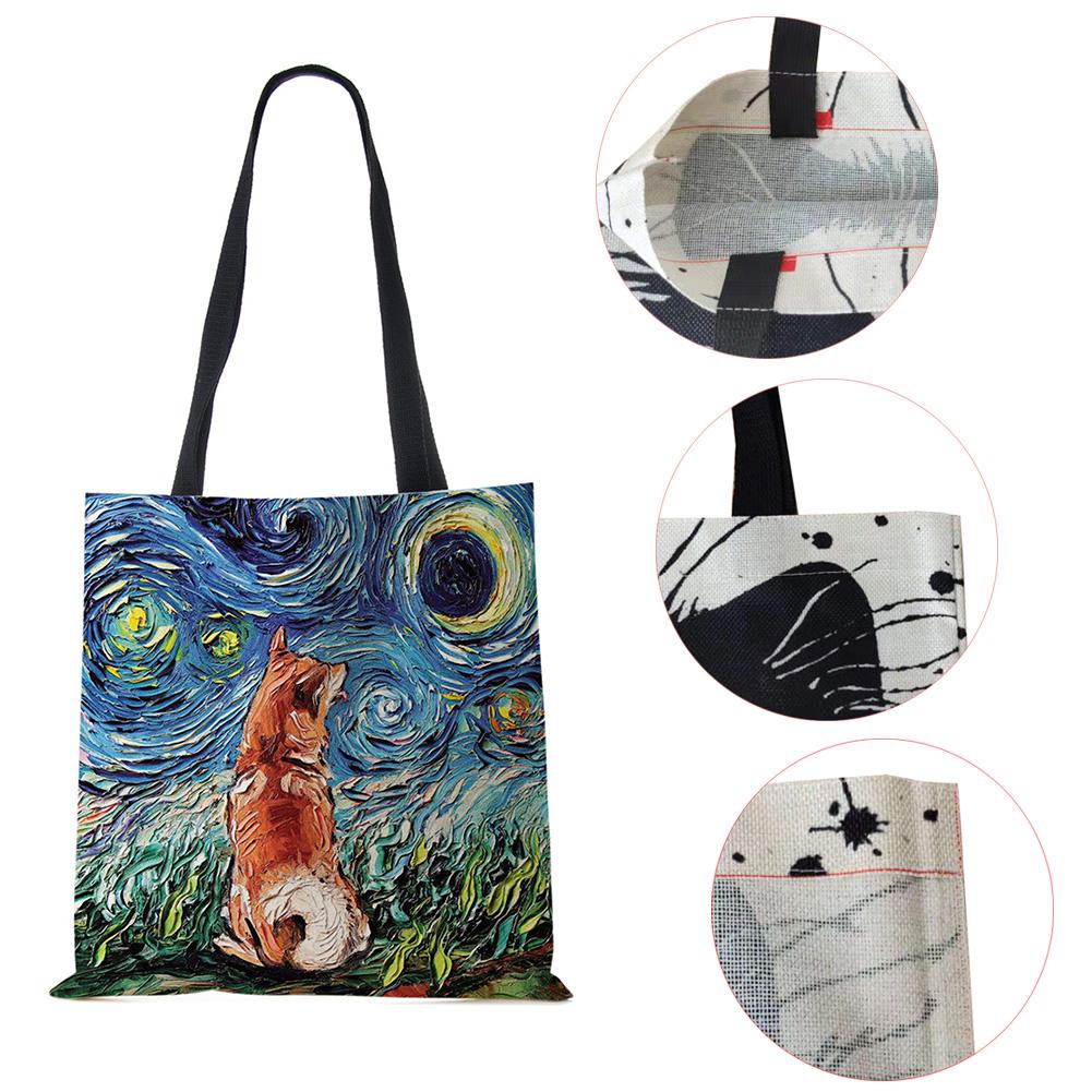 Звездное небо Животное Собака Принт Сумка-тоут Сумка через плечо Женская Большая Повседневная Сумка для покупок Дамская Ручная сумка для покупок На открытом воздухе CLE