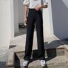 Women's High Waist Wide Leg Ice Silk Trousers - Slimming, Casual, Black, Floor-Length