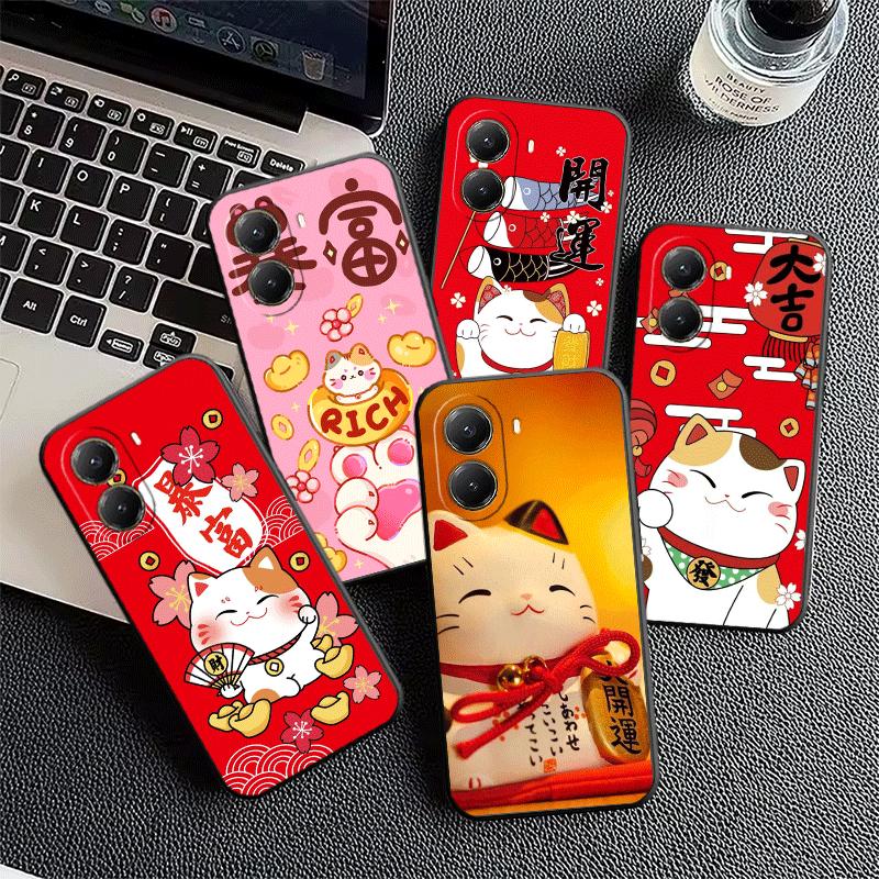 Счастливый Кот Манеки Неко Японский Мягкий Чехол для Телефона для Xiaomi Poco X5 X6 X7 X8 Pro Max X3 F7 F8 Ultra M8 M7 M6 M5 Redmi 15 15C 14C 1