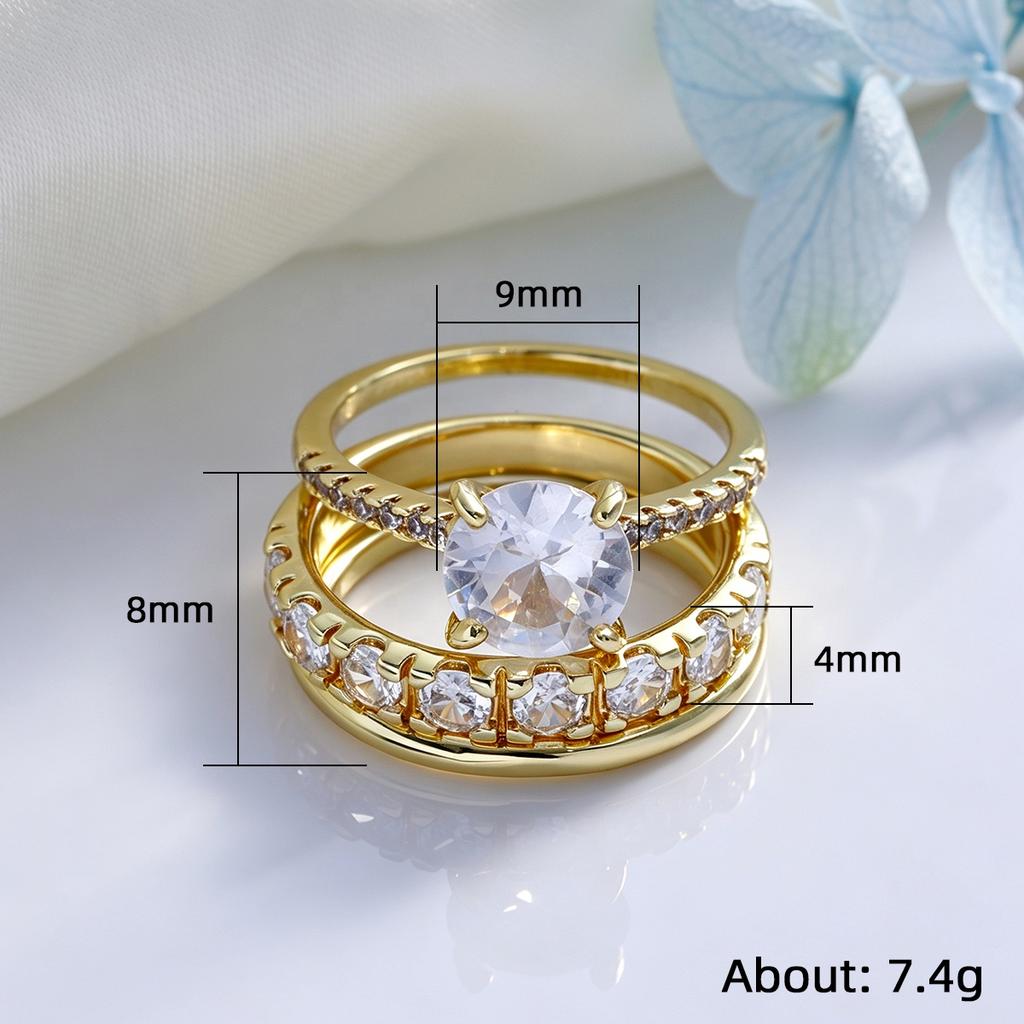 3 Pieces Elegant Zircon Ring Set Wedding Party Matching Finger Ring Luxury Women Fashion Jewelry