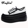 Fujin 9cm Cow Genuine Leather Autumn Summer Spring Platform Wedges Vulcanized Lace Up Casual Women Chunky Sneakers Lady Shoes