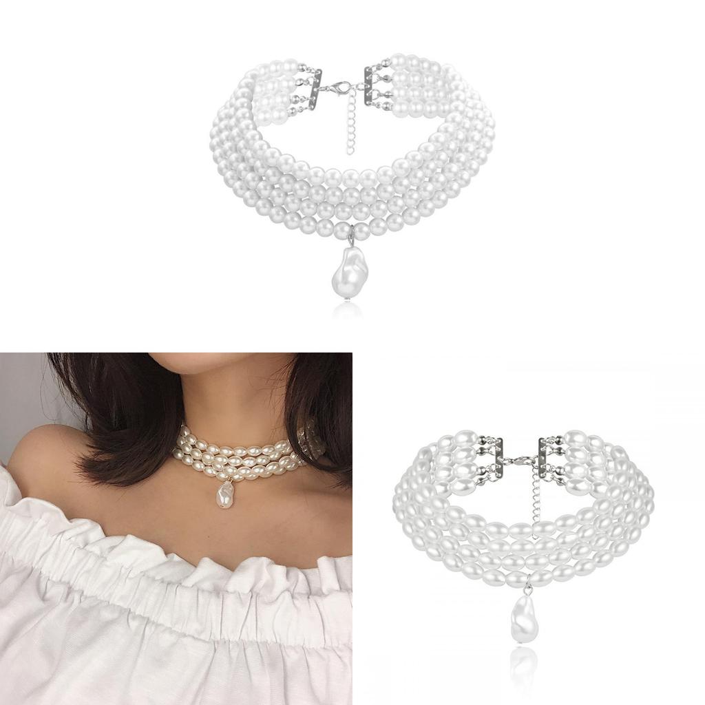 Minimalist Pearl Pendant Necklace Handcrafted Multilayer Geometric Jewelry For Ladies