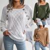 Women Warm Knitted Sweater Autumn Winter Casual Square Collar Studded Button Twist Knit Pullover Jumpers