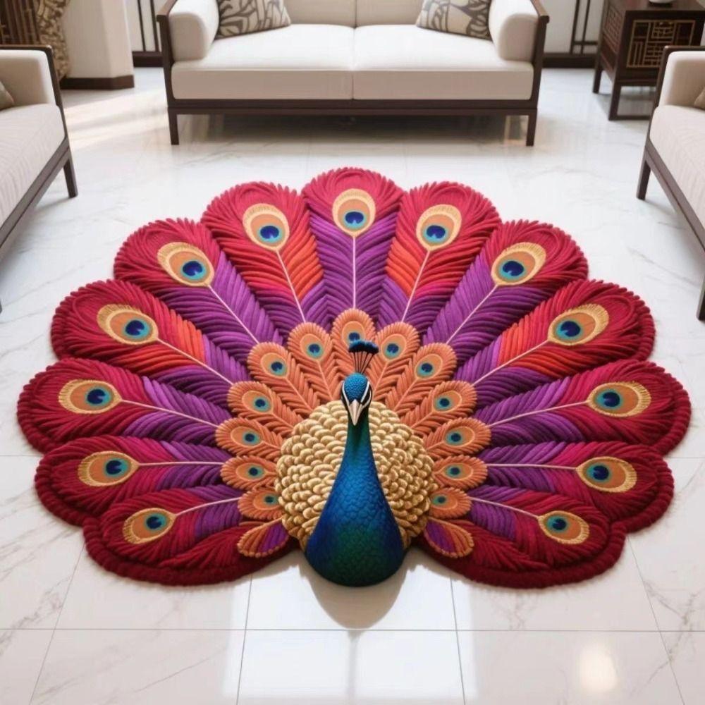 Soft Peacock Mat Special-shaped Door Gasket Bathroom Floor Mat for Living Room Tea Table Bedside
