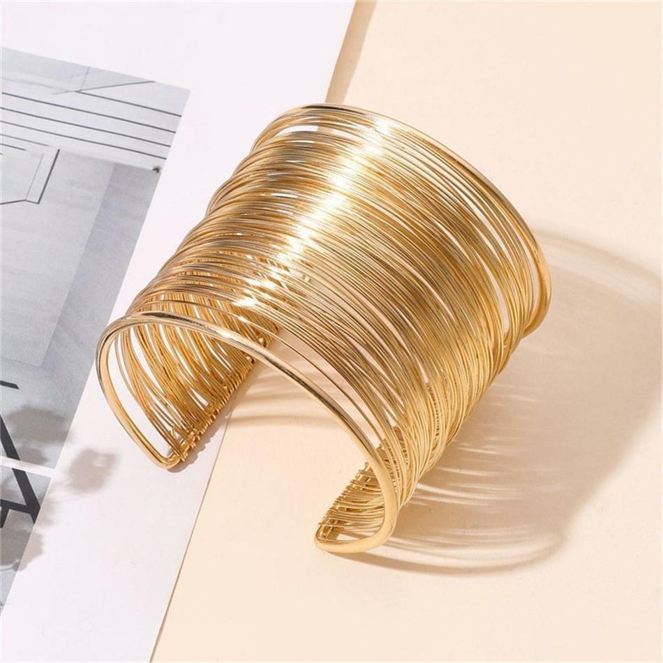 Vintage Hyperbolic Layered Wide Wire Bracelet Cuff Bangle for Women New Elegant Exaggerated Wrist Wrap Bangle Hand Jewelry Gift