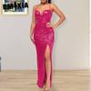 Dress for Women Summer Deep V Halter Slip Dress with Slit Temperament Sequin Dress for Summer Women