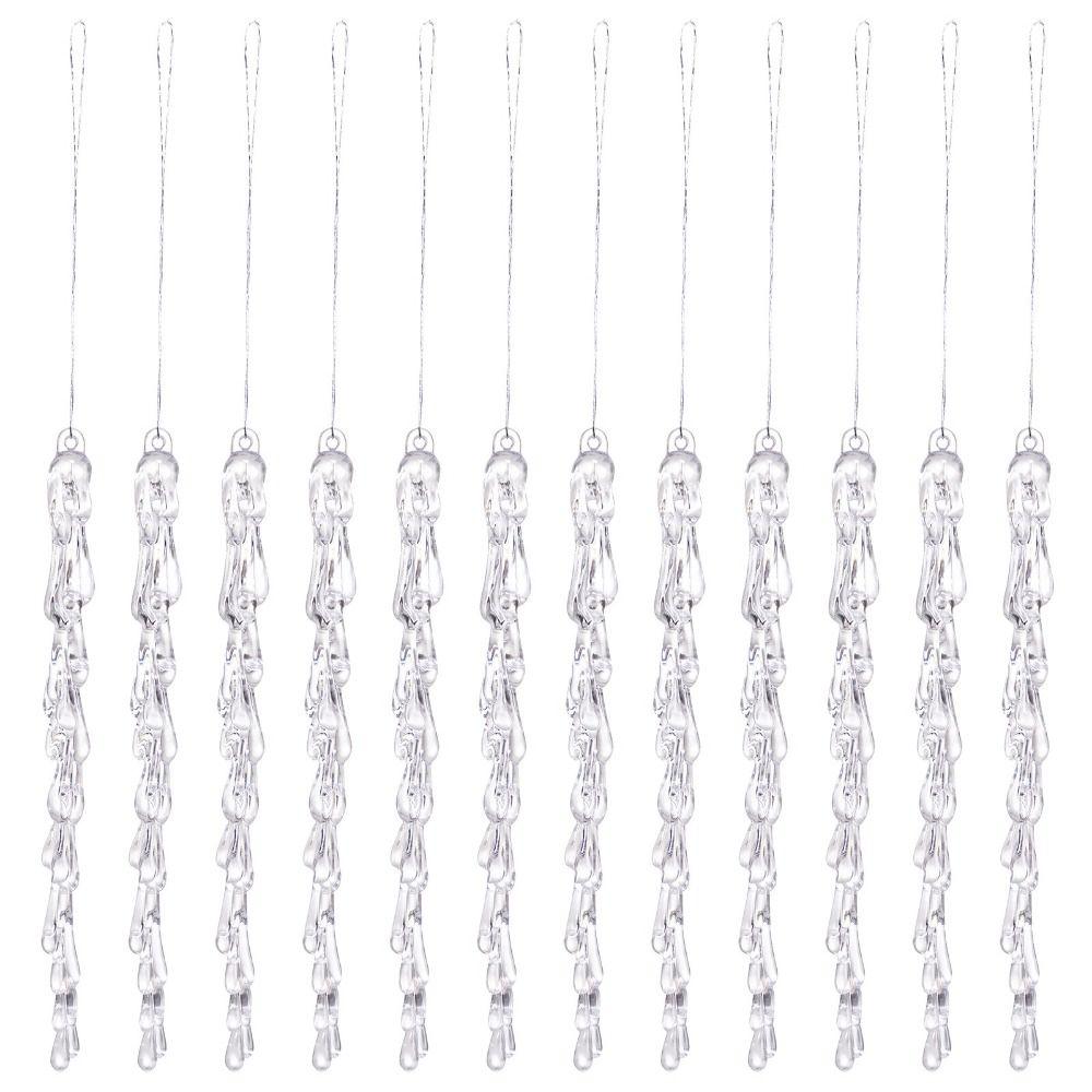 Transparent Acrylic Snowflakes Shatterproof Icicle Pendants Ice Strip Xmas Tree Ornaments New Year