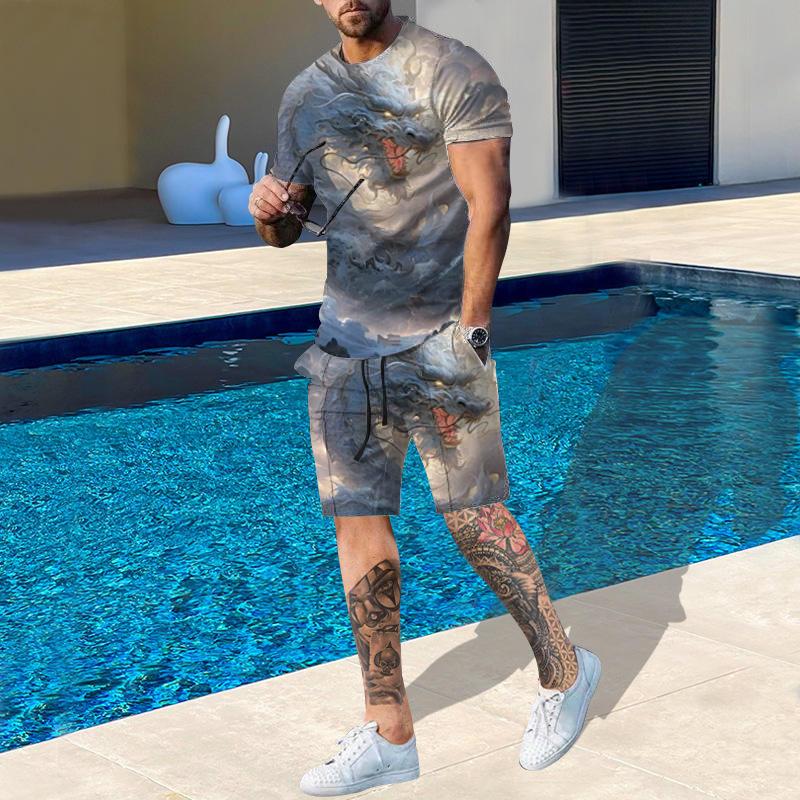 Модная мужская спортивная одежда с принтом 3D-дракона, повседневная дышащая освежающая футболка