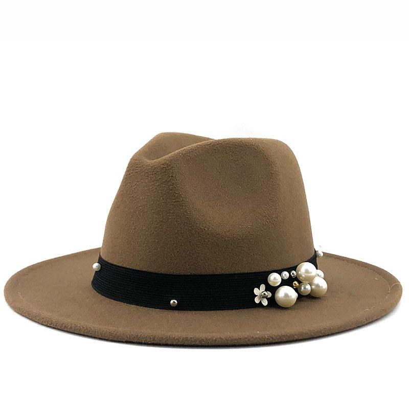 Men Women Wide Brim Wool Felt Jazz Fedora Hats British Style Trilby Party Formal Panama Cap Black Yellow Dress Hat 56-58-60CM