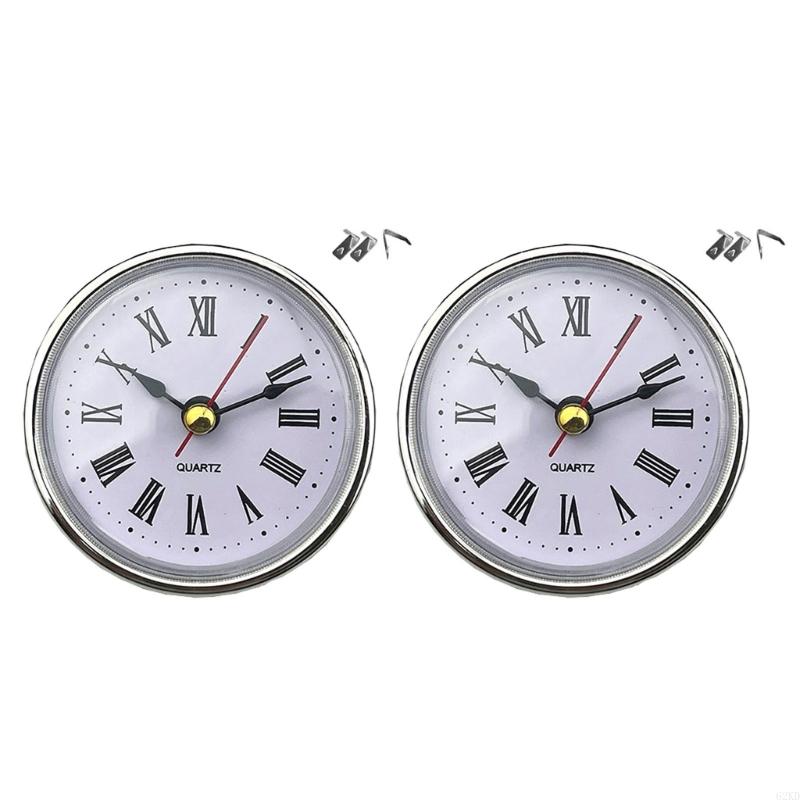 62KD Mini Clock Insert 65mm Round Movement White Face with Gold or Silver Trim Easy To Read Arabic/Optional Numerals