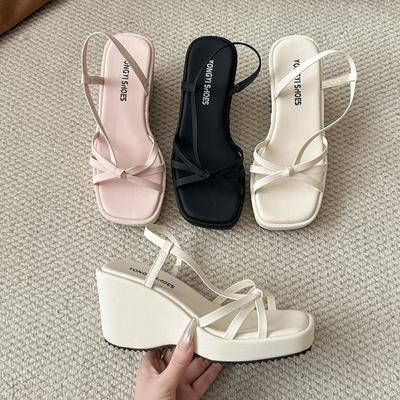 Летние сандалии на платформе и танкетке, женские, модные, с открытым носком, с узкой перемычкой, женские, для улицы, нарядные сандалии