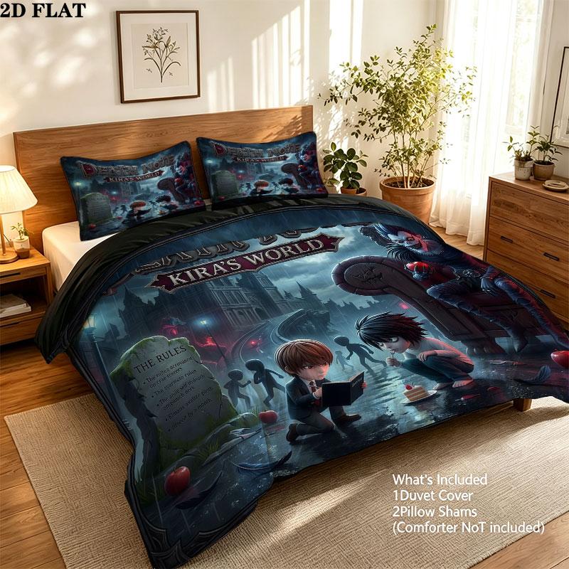Death Note Pattern Bedding Quilt Set Quilt Cover Pillowcase Home Birthday Gift(1 * duvet cover + 2 * pillowcase, without core)