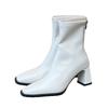 Short boots women's high heel thick heel rear zipper square head Martin boots autumn and winter new elastic thin boots
