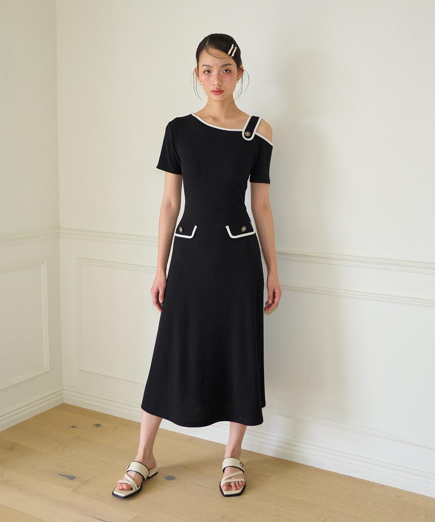 Salon De Yon Strap Off Shoulder Midi Dress_ Black