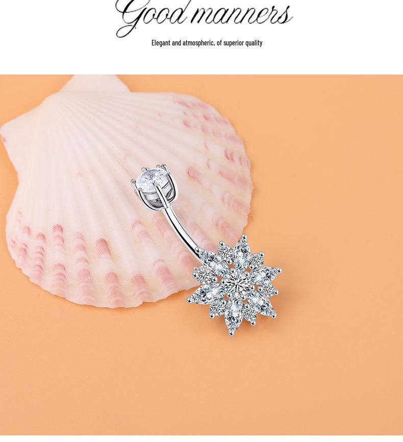 Кольцо для пирсинга пупка из стерлингового серебра 925 пробы с бриллиантом в виде подсолнуха