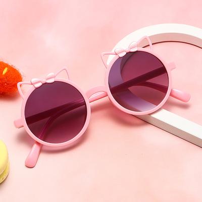Детские мультяшные солнцезащитные очки с защитой от УФ-лучей, детские солнцезащитные очки с декоративной круглой оправой в виде кошачьих ушек, милые солнцезащитные очки