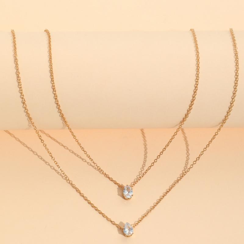 Elegant Waterdrop Rhinestone Pendant Necklaces for Women Ladies Luxury Double-Layer Stacking Fine Chain Necklaces Jewelry Gifts