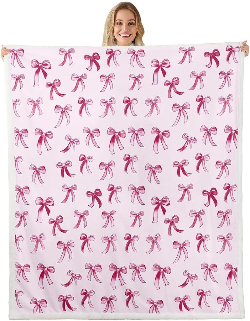 Плед с узором из синих бантов Мягкий флисовый плед Элегантный домашний декор Подарок для женщин Девочек Спальня Постельное белье Покрытие