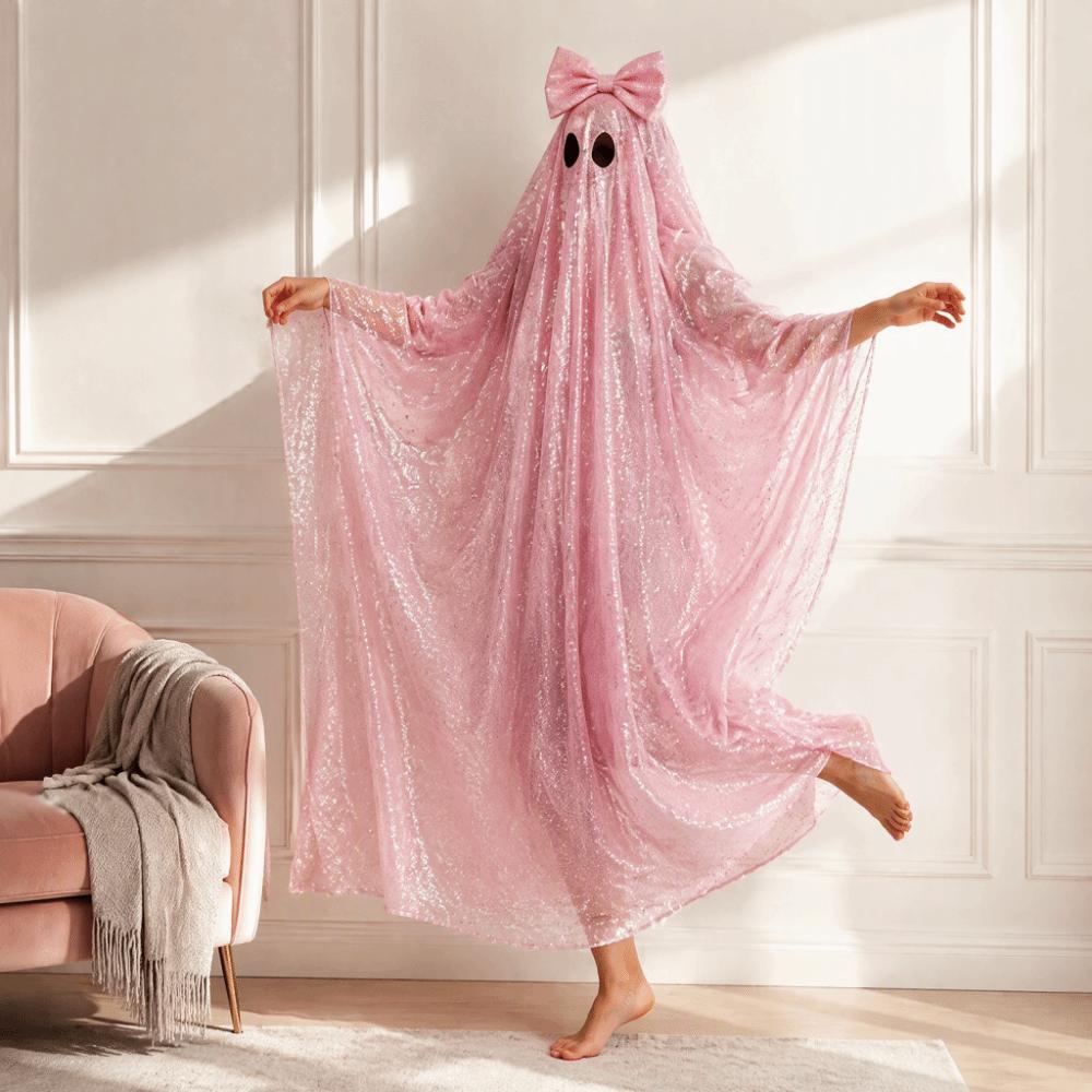 Funny Bowknot Ghost Cloak Glitter Cosplay Props Halloween Costume Cape Performance Property
