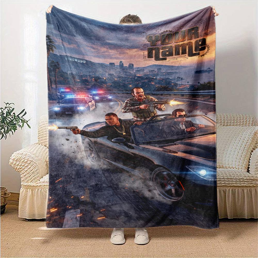 Gta Personalized Text Blanket Multi-purpose Customizable Blanket Warmthful Decor for Office Chair Bedding Livingroom Seaside Ideal for All Seasons
