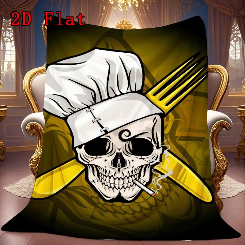 Chef Hat Skull 2D Flat Pattern Flannel Blanket High quality All Seasons Warmth and Comfort Perfect for Christmas Gifts.SMT0917190