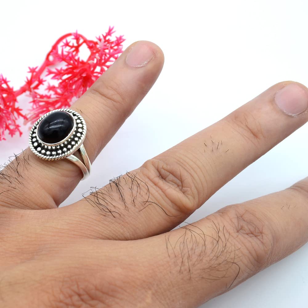 Сплошное 925 Серебряное серебро черное черное дизайнерское кольцо с ручным управлением, овальное кольцо, подарок на день рождения, украшения очарования