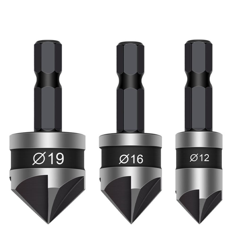 3pcs/1Set Hexagonal Shank Chamfer Counter Sink 12/16/19mm Drill Bit Cutter Carpentry Power Tool