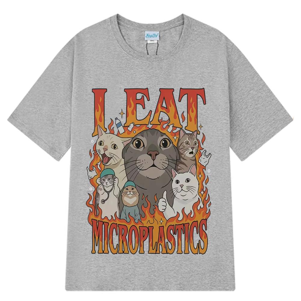 Cursed Cat I Eat Microplastics Graphic T Shirt for Men Women Funny Meme T-Shirt Summer Short-sleeved Loose Casual Cotton T-shirt5
