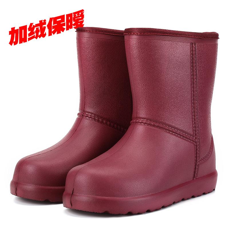 Флисовые теплые дождевые туфли женские легкие нескользящие резиновые сапоги хлопковые водонепроницаемые туфли резиновые туфли