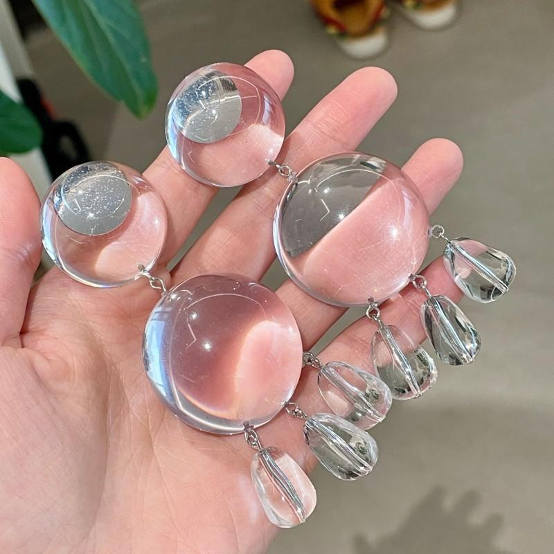 Medieval Transparent Geometric Round Water Drop Long Sweeping Shoulder Tassel Women's High-Level Exaggerated Earrings