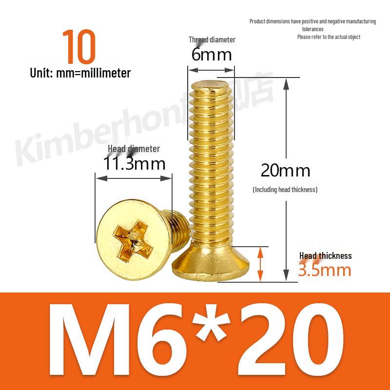 Машинные винты с потайной головкой под крестовый шлиц из меди, размеры M2–M4, длина 6/8/10/12 мм