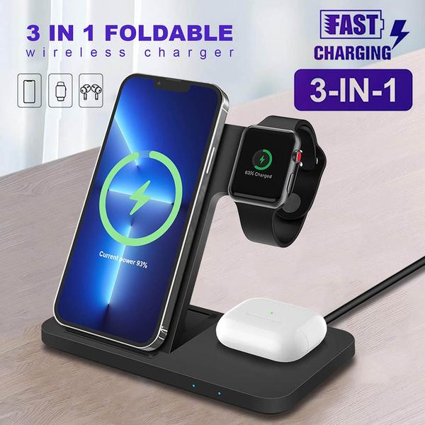 3 In 1 Qi Wireless Charger for Apple Watch Airpods Station for IPhone 13 12 11 Pro Max X Xs Xr 8 Samsung Galaxy S30 S21 S20 S10 S9 Huawei