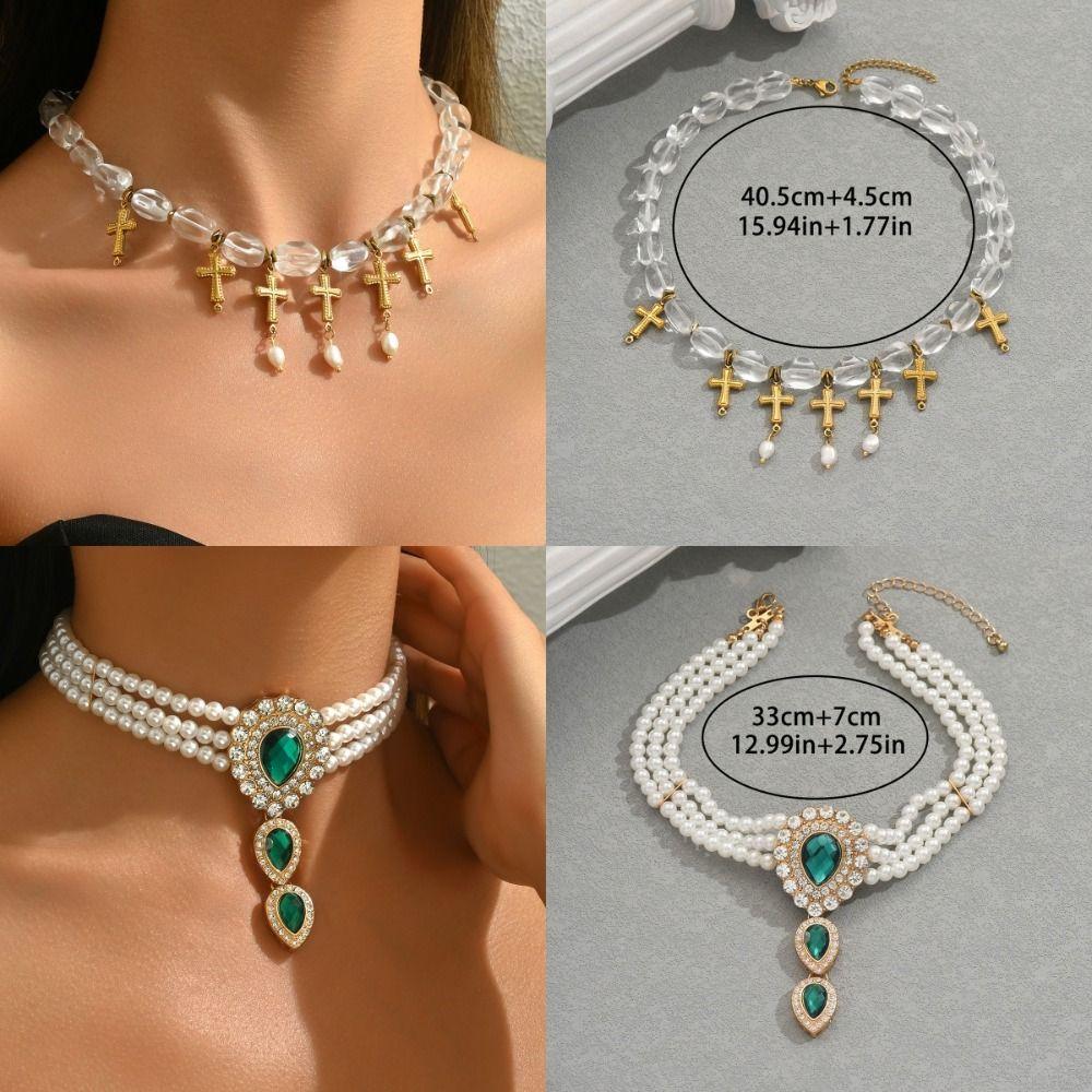 Luxury Imitation Pearl Clavicle Chain Rhinestone Multi-layer Beaded Necklaces Party