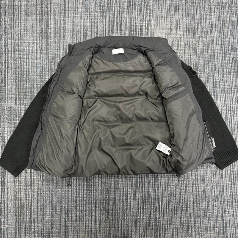 Mens High Street Stand Collar Cotton Padded Jacket With Knit Sleeves Casual Winter Warm Outerwear