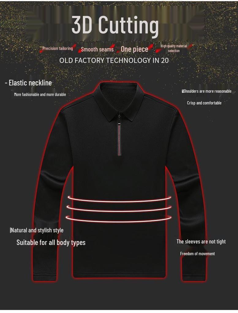 Мужская рубашка поло с длинным рукавом и молнией до середины - Повседневный отложной воротник для среднего и молодого возраста