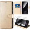 Protective Case - BOOLING - for Samsung Galaxy S25 Edge - Leather Effect - Gold - 2 Tempered Glass