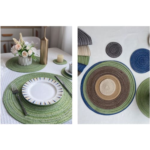 Multicolored Round Placemats, Satin-Dyed Cotton Woven Heat-Resistant Placemats and Coasters for Home Decor, 38cm, Milk Coffee Color (Cotton Round Brow