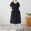 Short Sleeve Plus Size Cotton Vintage New In Dresses for Women Casual Loose Midi Long Summer Dress