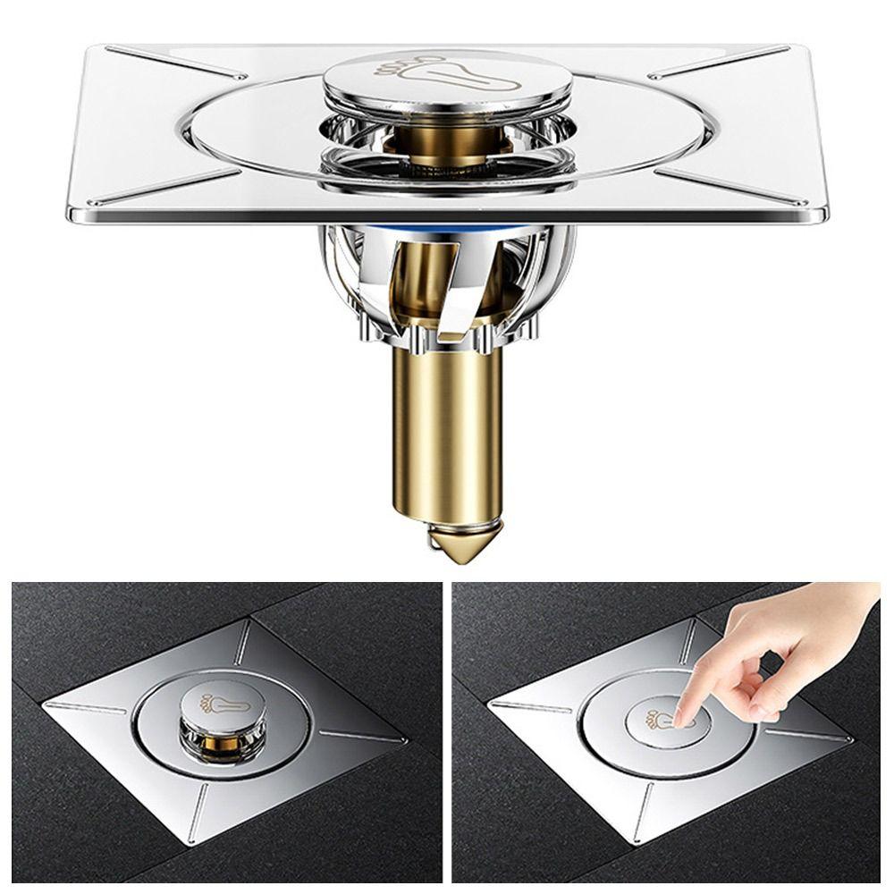 Durable Stainless Steel Press-Type Floor Drain Pop Up Bounce Square Shower Foot Floor Drain Pedal Type Anti-odor Drain Filter