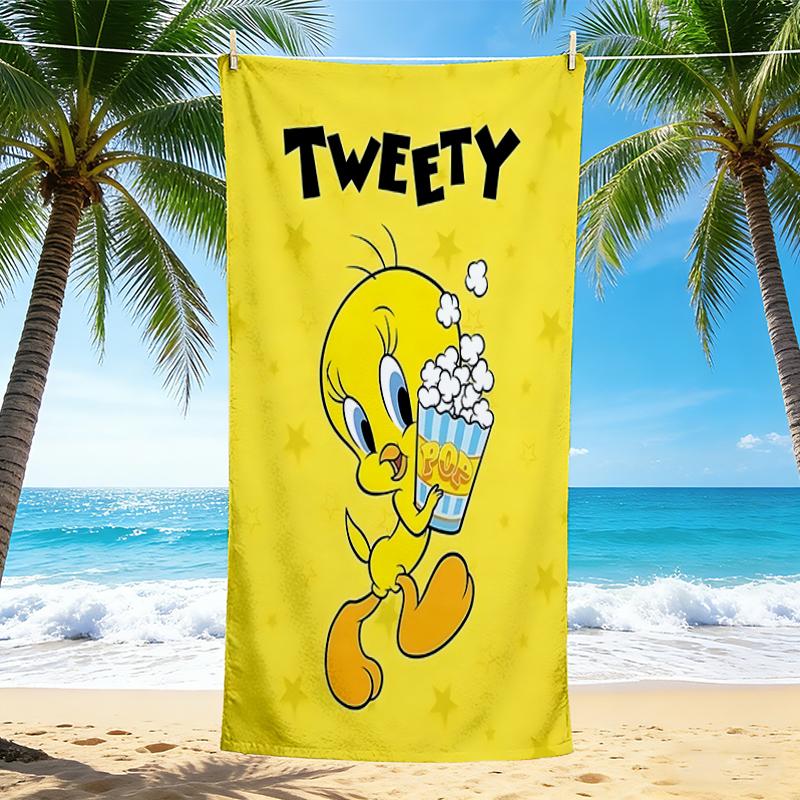 1Pc Tweety Popcorn Adventure Beach Towel, Quick Dry, Multi-Use for Beach Pool Gym Yoga Home Travel, Christmas, Halloween, Xmas Gift M929331