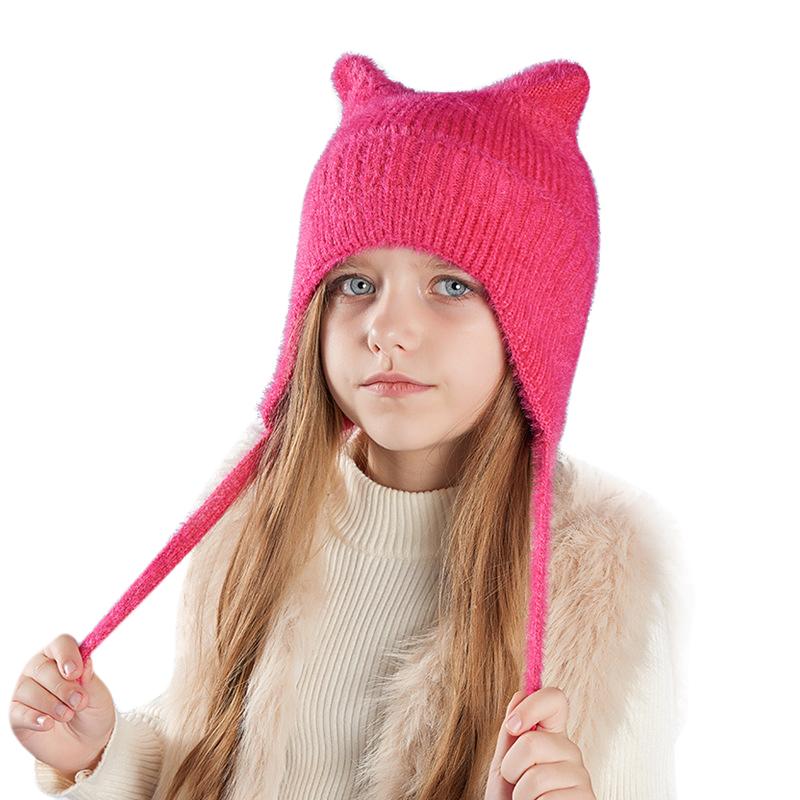 Новые детские шапки, милые вязаные шерстяные шапки с кошачьими ушками, зимние шапки для мальчиков и девочек, детские защитные капюшоны, модные уличные теплые цветные шапки