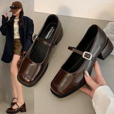 Женские ретро французские туфли Мэри Джейн с квадратным носком, весна/осень 2025, массивный каблук, универсальные с низким вырезом для юбок