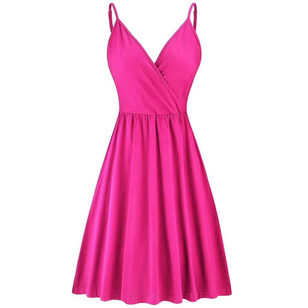 Summer V-neck Casual Sleeveless Dress Mid-length Beach Dress