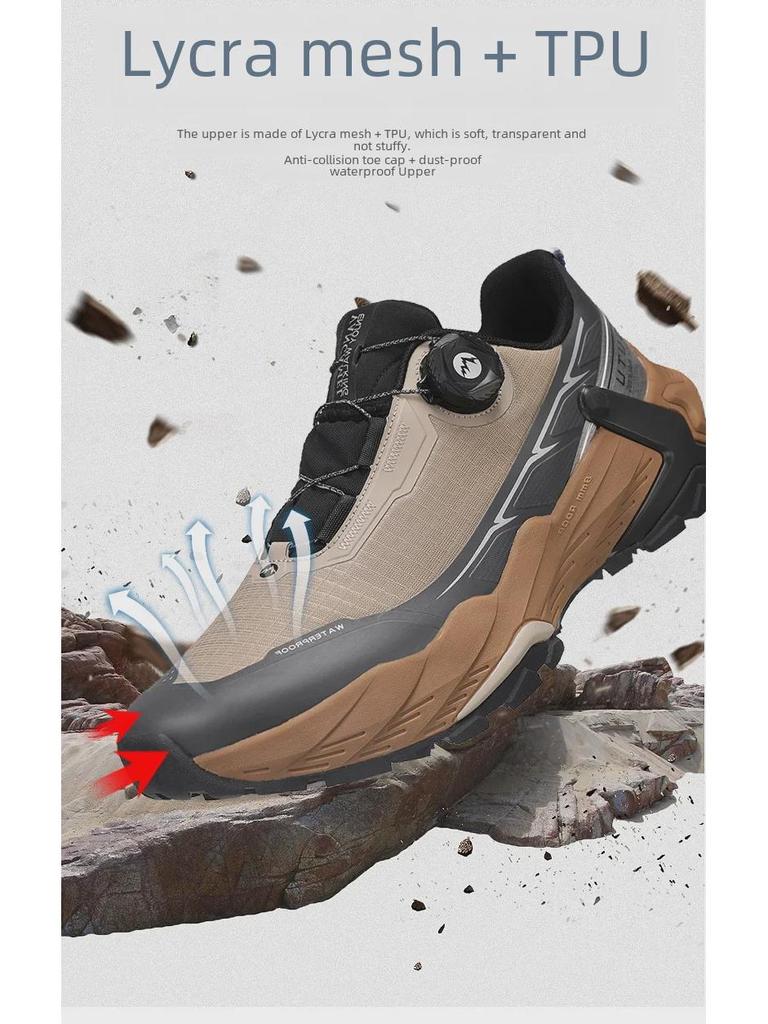 Men's Spring Outdoor Waterproof Hiking Shoes with Rotating Button, Non-Slip & Shock-Absorbing Design