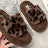 Low Flat Shoes Female Shallow Woman's Slippers Winter Footwear Luxury Slides Fur Flip Flops 2024 Designer Plush Leopard Rubber F