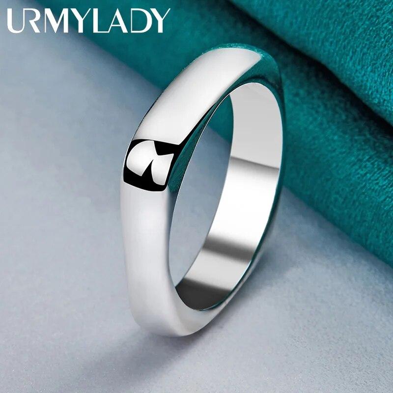 URMYLADY из стерлингового серебра 925 пробы, гладкое круглое квадратное кольцо для женщин и мужчин, очаровательное свадебное кольцо для помолвки, вечерние, модные украшения